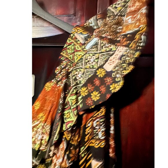 Free People sz M Women's Boho Patchwork Maxi Dress Long Sleeve Button Front 70s - Picture 9 of 16